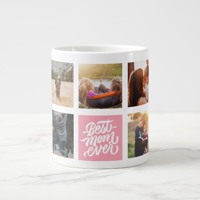 Best Mom Ever Personalized Photo Collage Pink Large Coffee Mug (Front)