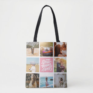 Best Mom Ever Personalized Photo Collage Pink Tote Bag