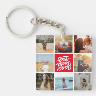 Best Mom Ever Personalized Photo Collage Red Keychain