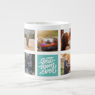 Best Mom Ever Personalized Photo Collage Teal Large Coffee Mug