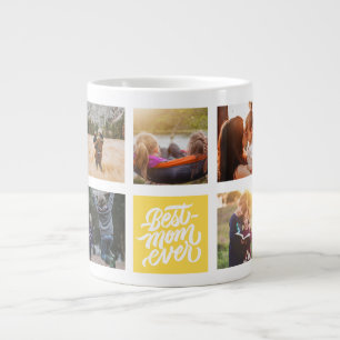 Best Mom Ever Personalized Photo Collage Yellow Large Coffee Mug