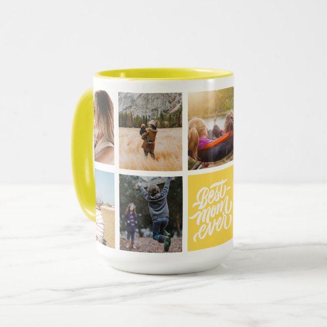 Best Mom Ever Personalized Photo Collage Yellow Mug (Front Left)