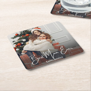 Best Mom Ever Personalized Photo Square Paper Coaster
