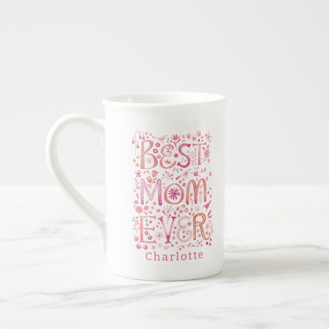 Best Mom Ever Personalized Watercolor Bone China Mug (Left)