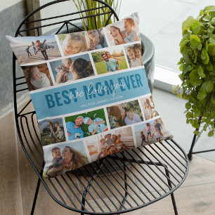 Best Mom Ever Photo Collage Blue Throw Pillow
