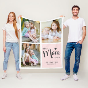 Best Mom Ever Photo Collage Blush Pink Fleece Blanket