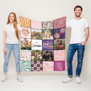 Best Mom Ever Photo Collage Chic Modern Patterns Fleece Blanket