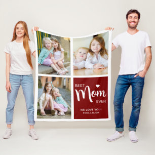 Best Mom Ever Photo Collage Deep Red Fleece Blanket