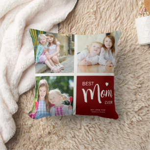 Best Mom Ever Photo Collage Deep Red Throw Pillow