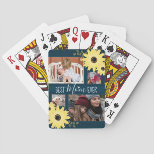 Best Mom Ever Photo Collage Floral Playing Cards