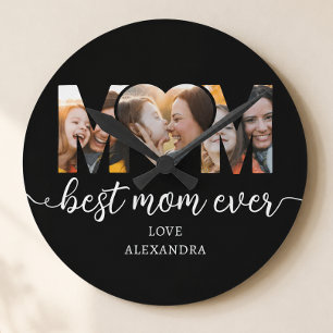 Best Mom Ever Photo Collage Mothers Gift Round Clock