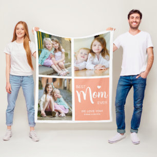 Best Mom Ever Photo Collage Peach Fleece Blanket