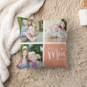 Best Mom Ever Photo Collage Peach Throw Pillow