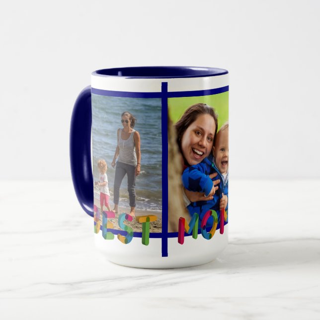 Best Mom Ever Photo Collage Personalized Blue Mug (Front Left)