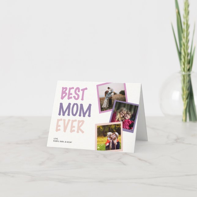 Best Mom Ever Photo Collage Personalized Pastel Holiday Card (Front)