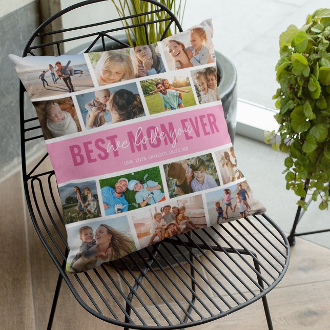 Best Mom Ever Photo Collage Pink Throw Pillow (Creator Uploaded)