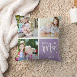 Best Mom Ever Photo Collage Purple Throw Pillow