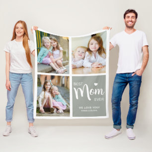 Best Mom Ever Photo Collage Sage Green Fleece Blanket