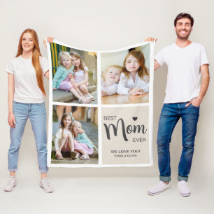 Best Mom Ever Photo Collage Tan Fleece Blanket