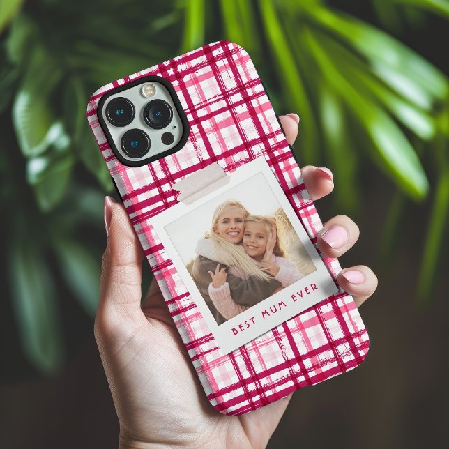 Best Mom Ever Photo Cute Modern Red Pink Pattern Case-Mate iPhone Case (Creator Uploaded)