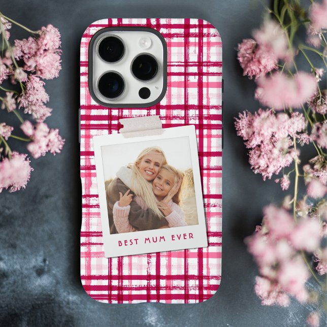 Best Mom Ever Photo Cute Modern Red Pink Pattern Case-Mate iPhone Case (Creator Uploaded)