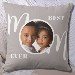 Best Mom Ever Photo Grey Throw Pillow
