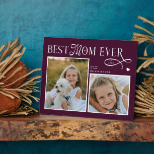 Best Mom Ever Photo Heart Mothers Day Burgundy Plaque