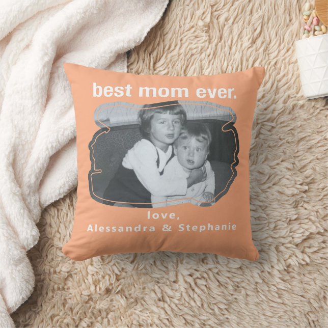 Best mom ever photo keepsake custom names peach  throw pillow (Blanket)