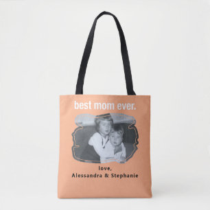 Best mom ever photo keepsake names custom peach  tote bag