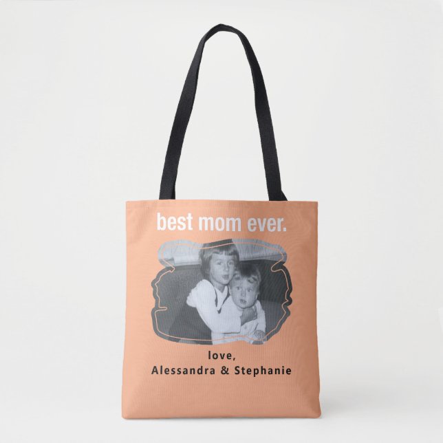 Best mom ever photo keepsake names custom peach  tote bag (Front)