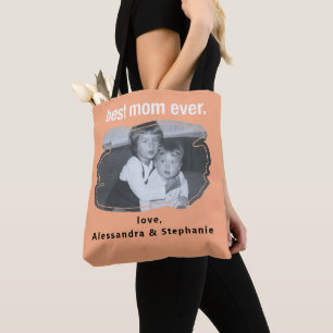 Best mom ever photo keepsake names custom peach tote bag