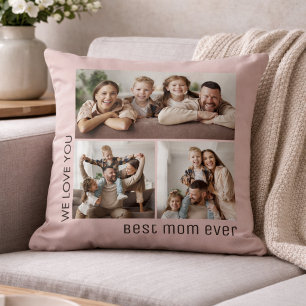 Best Mom Ever Photo Mother's Day Blush Pink Throw Pillow