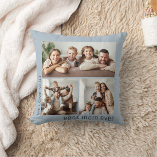 Best Mom Ever Photo Mother's Day Dusty Blue Throw Pillow