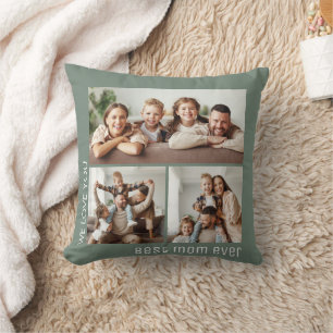 Best Mom Ever Photo Mother's Day Sage Green Throw Pillow