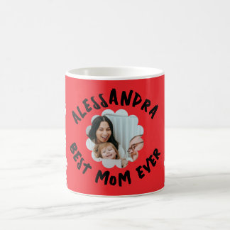 Best mom ever photo typography monogram floral  coffee mug