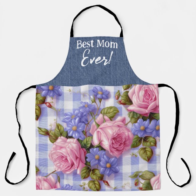 Best Mom Ever Pink Floral All-Over Print Apron (Front)