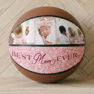 Best Mom Ever Pink Glitter Photo Collage Basketball