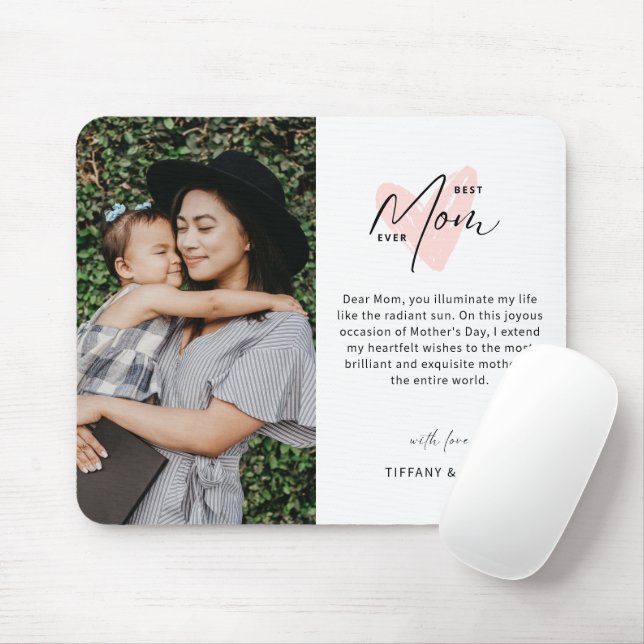 Best Mom Ever Pink Heart Script Cute Message  Mouse Pad (With Mouse)
