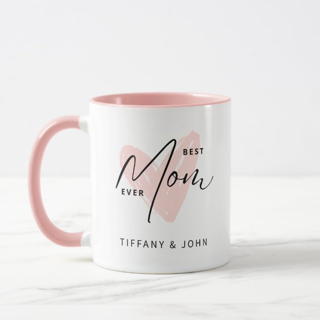 Best Mom Ever Pink Heart Script Cute Message  Mug (Left)