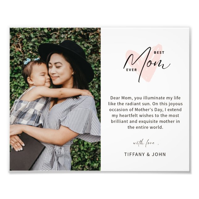 Best Mom Ever Pink Heart Script Cute Message  Photo Print (Front)