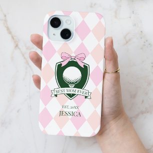 Best Mom Ever Pink Modern Lady Golfer Mother's Day iPhone 15 Case