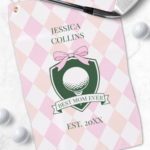 Best Mom Ever Pink Modern Lady Golfer Mother's Day Golf Towel