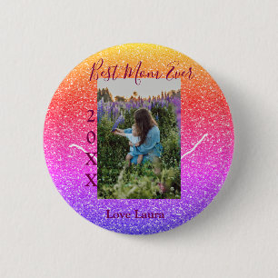 Best mom ever pink photo mother's day year yellow 2 inch round button