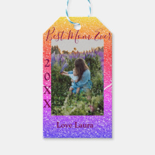 Best mom ever pink photo mother's day year yellow  gift tags
