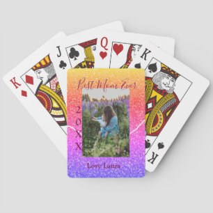 Best mom ever pink photo mother's day year yellow  playing cards