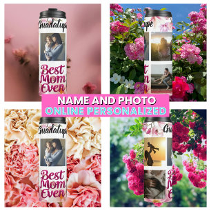 Best Mom Ever Pink Script Picture Collage for Mom Thermal Tumbler