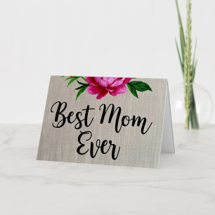 Best Mom Ever Pink Watercolor Flower Poster Foil Greeting Card