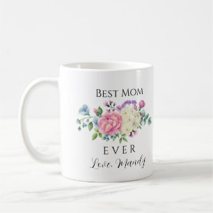 Best Mom Ever Pink & White Floral  Coffee Mug