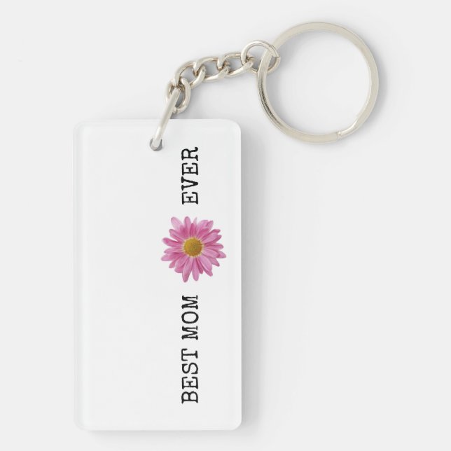 BEST MOM EVER Pink Yellow Daisy Fun Keychain (Back)