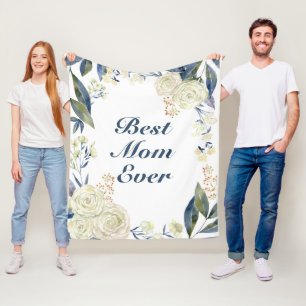 Best Mom Ever   Pretty Blue Floral Mothers Day Fleece Blanket